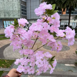 4-Branch Artificial Dense Cherry Blossom Stem with Leaves