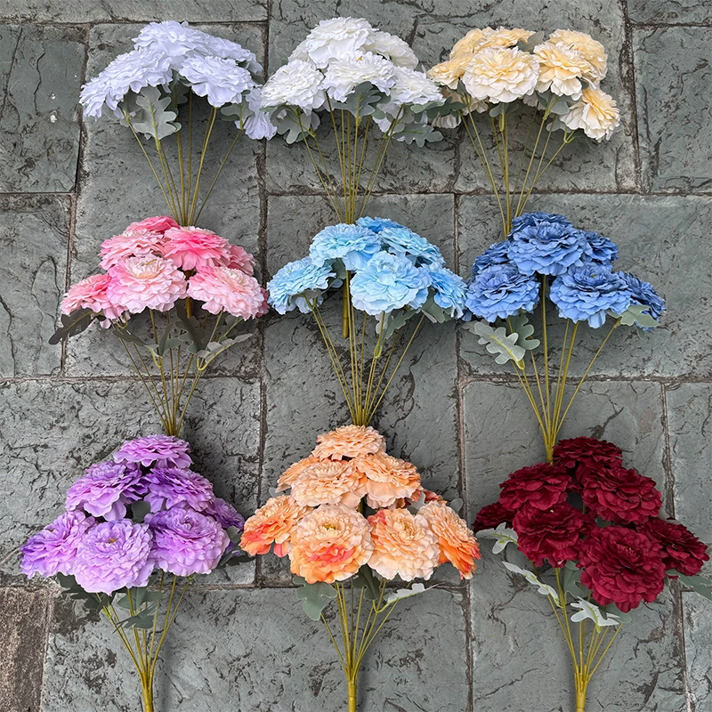 9-Head Artificial Yuji Peony Bush