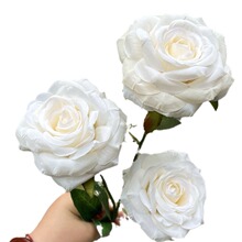 3-Head Artificial Rolled-Edge Rose Stem