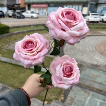 3-Head Artificial Rolled-Edge Rose Stem - Image 2