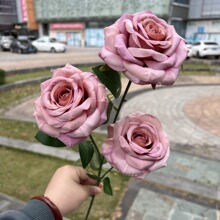3-Head Artificial Rolled-Edge Rose Stem - Image 3